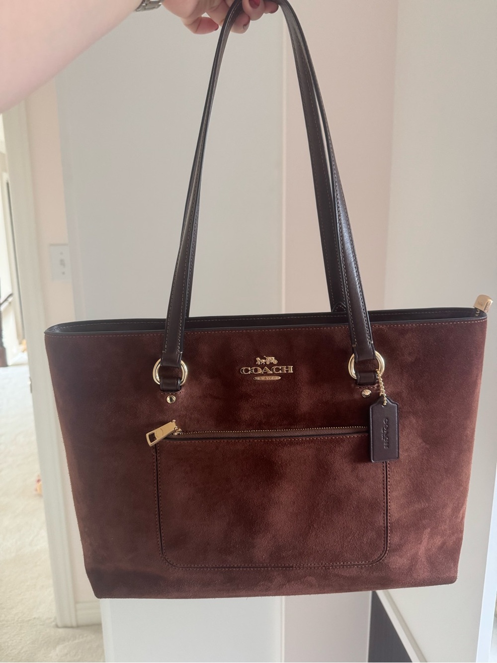 Coach Station Tote Warm Brown Suede